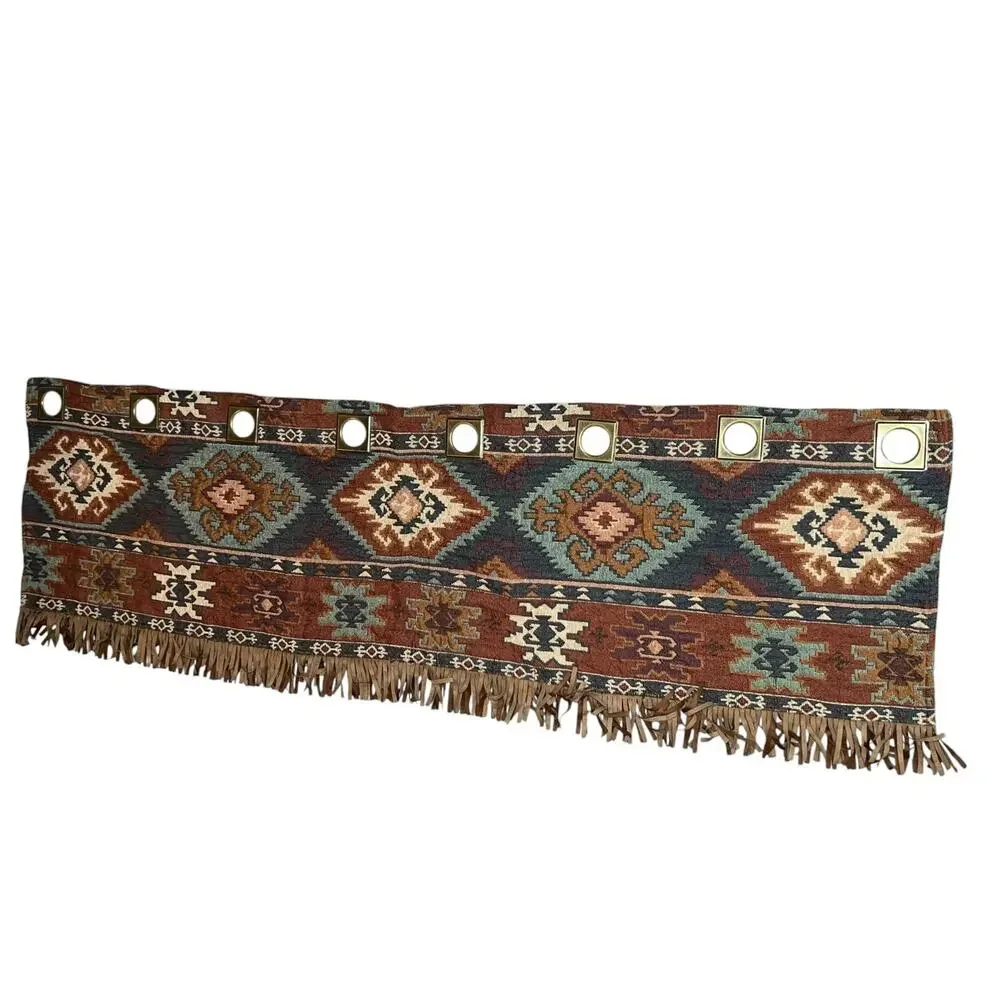 Western Aztec fringed Curtain Valances pair Southwestern Native American